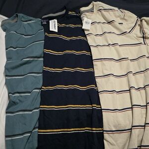 Old Navy Striped Tees in Teal, Navy, Beige, And A White Tee